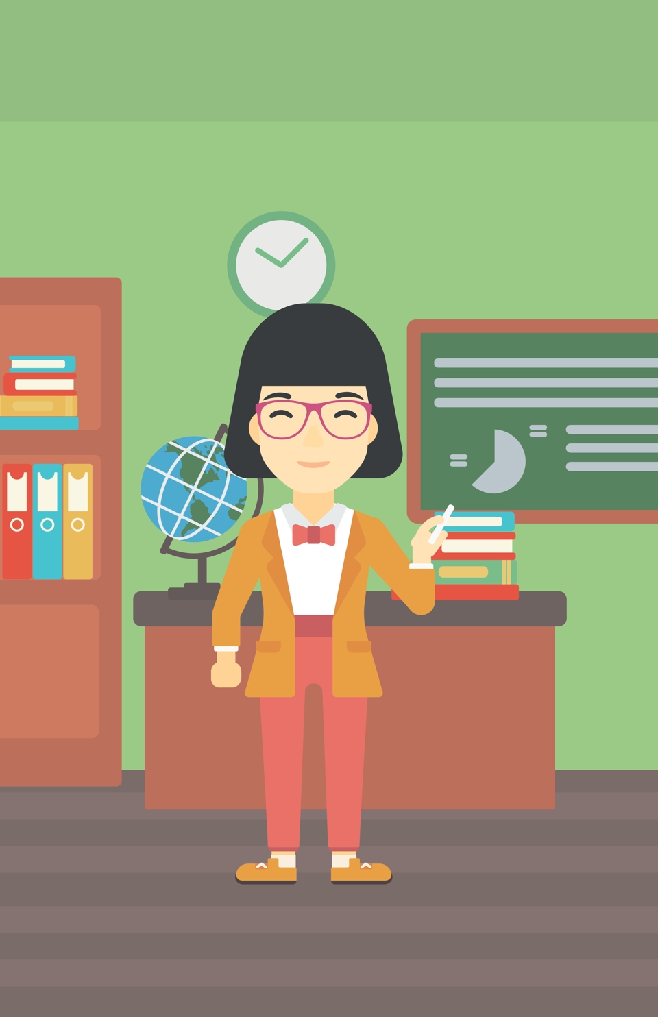 Teacher standing in front af her desk